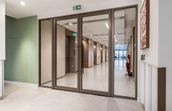 Glazed Metal Fire Rated Door with Fixed Partition